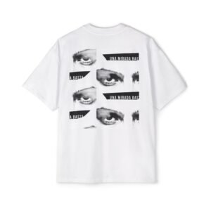 Oversized Graphic Tee — Monochrome Eyes "Una Mirada Mas" Back Print